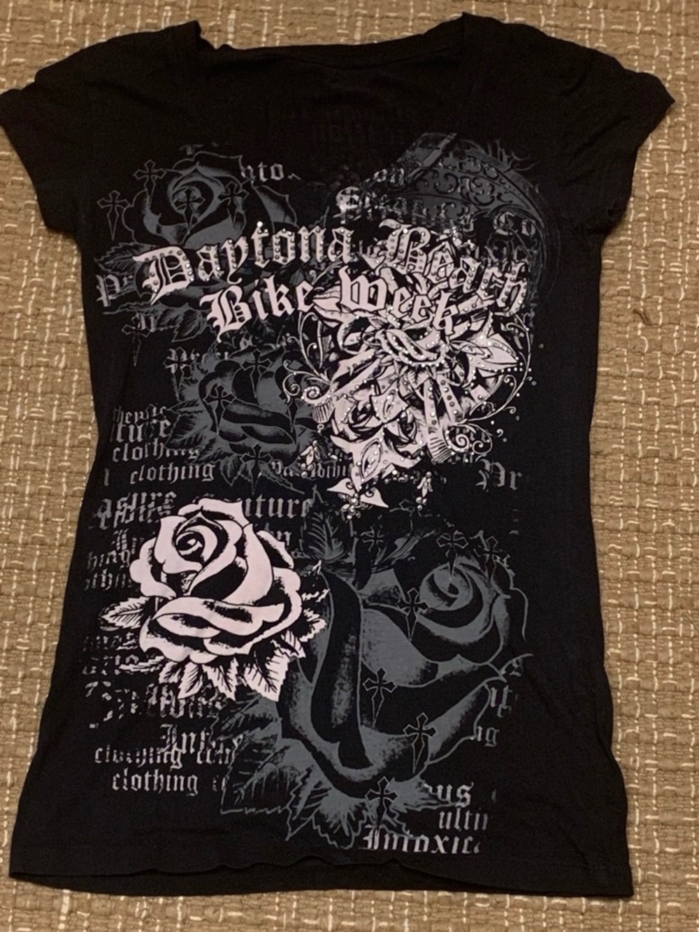 Women's Black Daytona Beach Graphic Tee with Floral Print